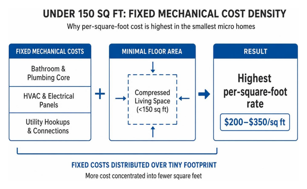 fixed mechanical cost density breakdown diagram in micro homes under 150 sq ft
