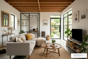 Bright finished garage conversion living room