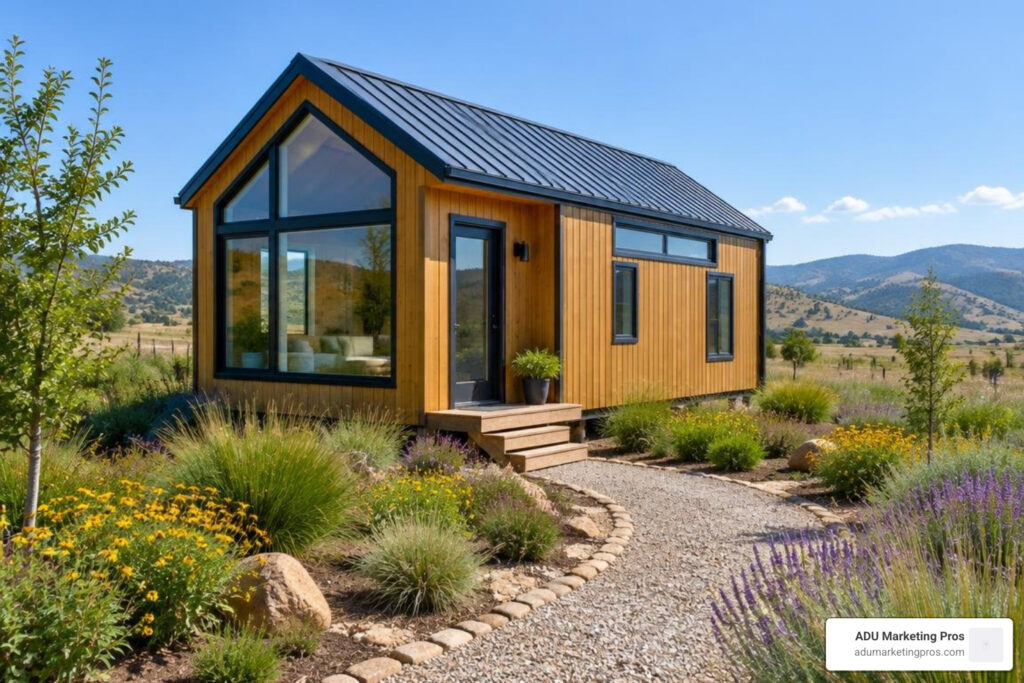 Modern tiny home on a landscaped rural lot