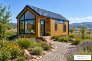 Modern tiny home on a landscaped rural lot